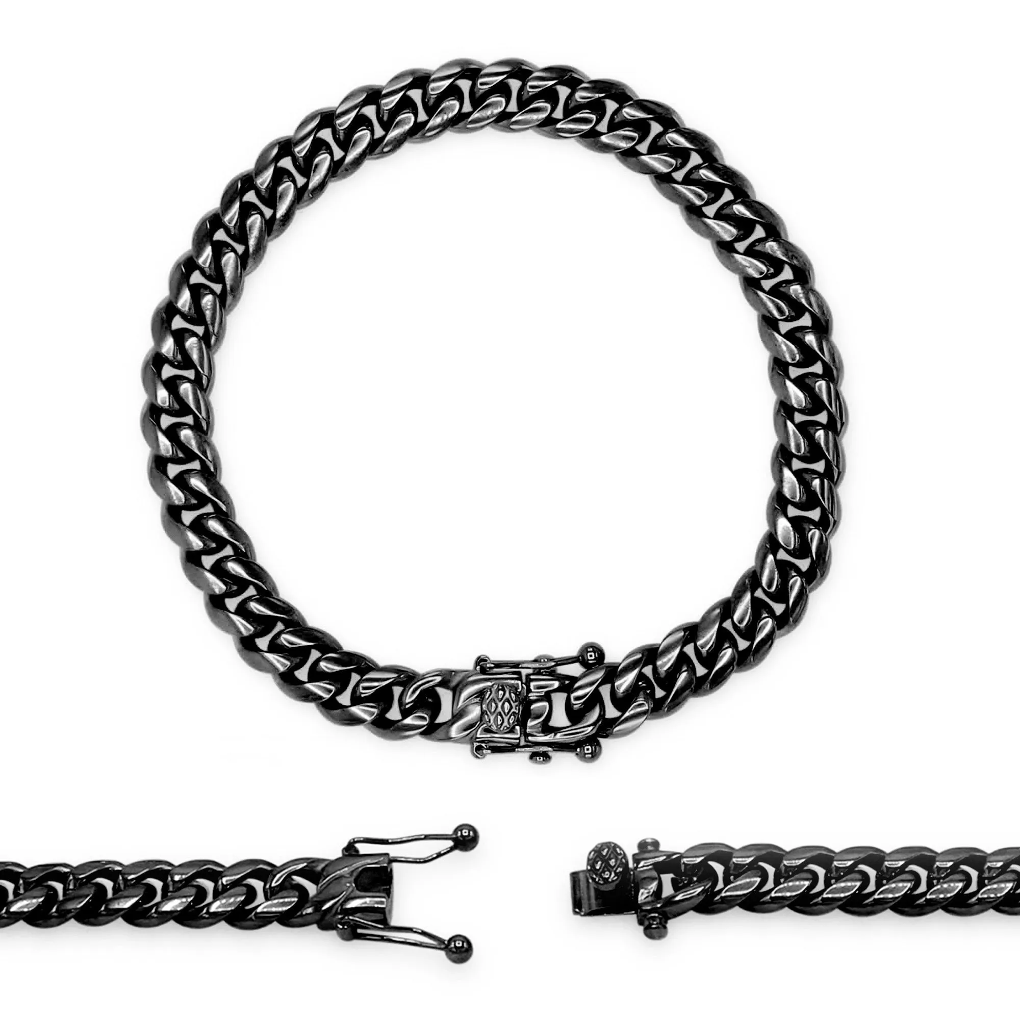 Cuban Link Chain Black Curb Bracelet 8.5" Stainless Steel Jewelry For Men