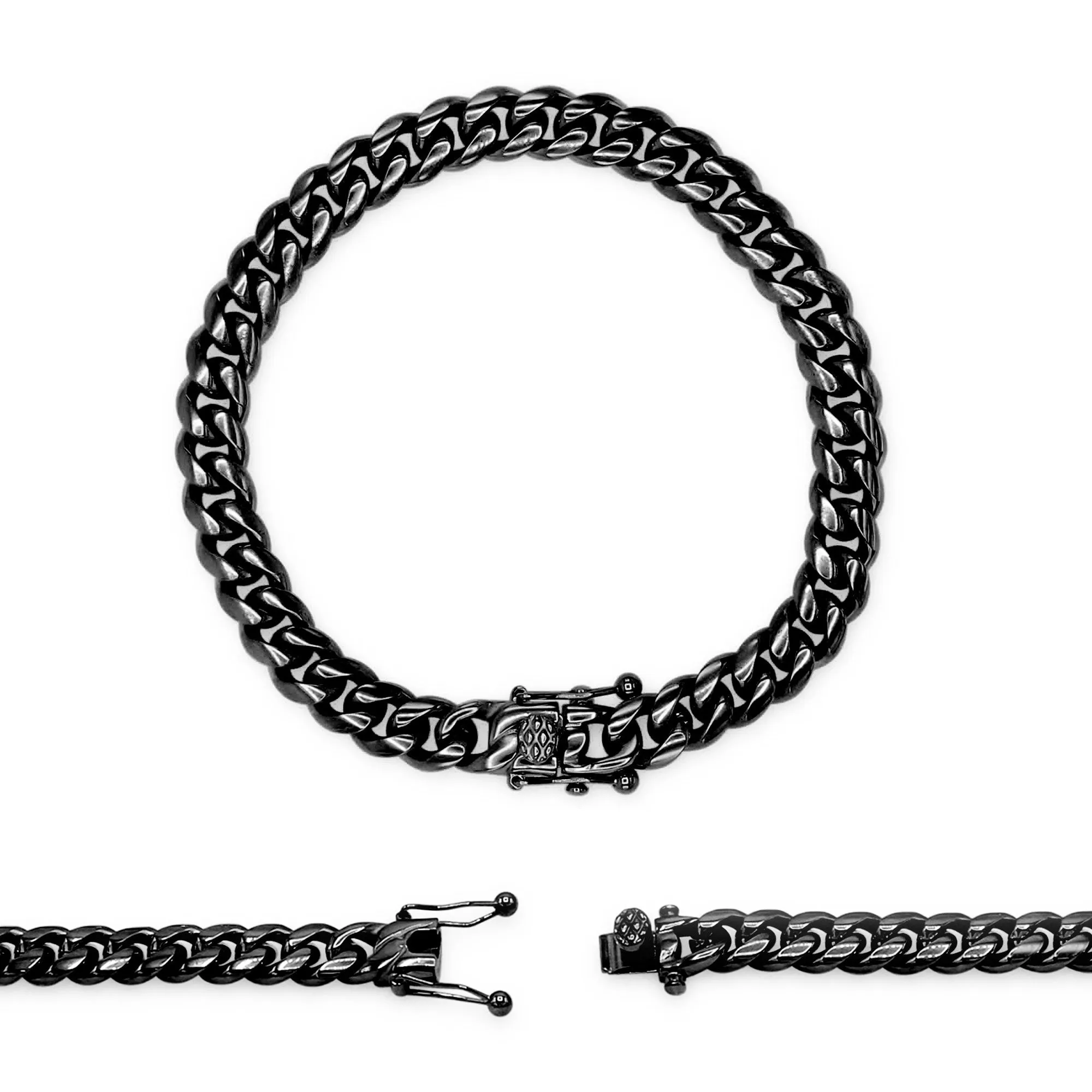 Cuban Link Chain Black Curb Bracelet 8.5" Stainless Steel Jewelry For Men