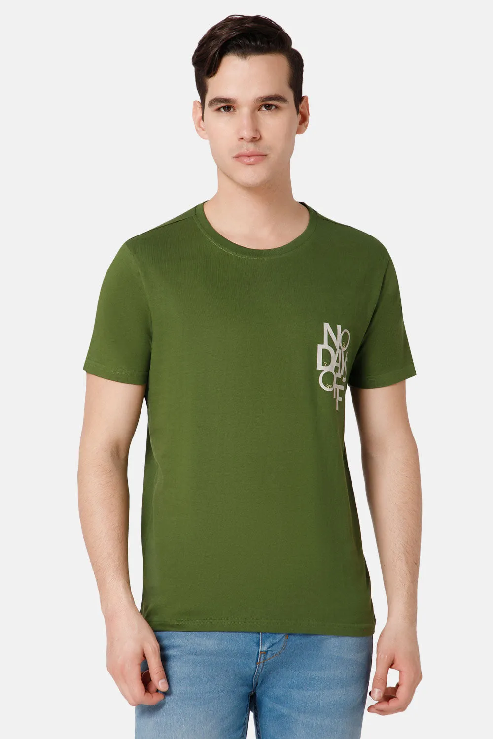 Enhance Printed Crew Neck Men's Casual T-Shirts - Olive - TS14