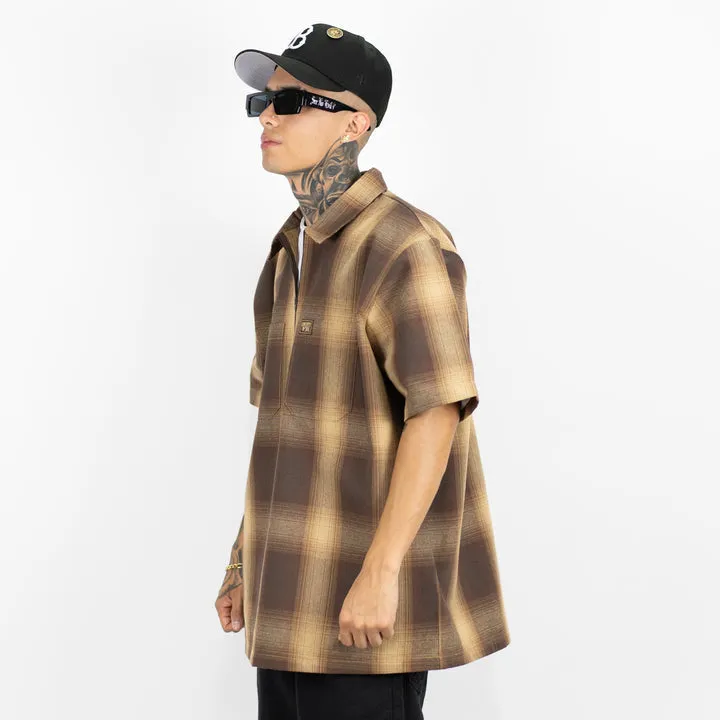 FB COUNTY Short Sleeve Checkered Zip Shirt