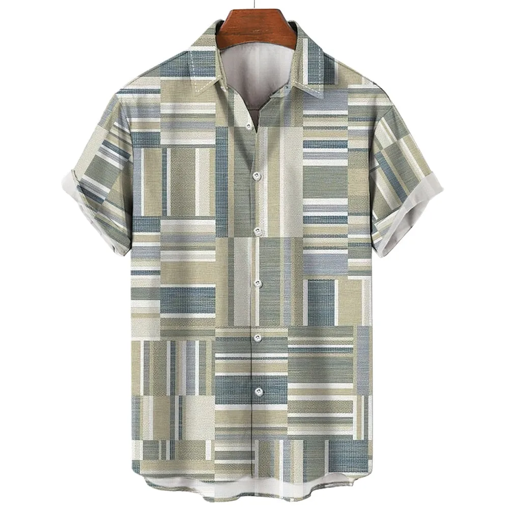 Foesce -Men's Shirts Casual Striped Hawaiian Print Short Sleeve Tops Lapel Shirts Harajuku Summer Men's Shirts 5xl