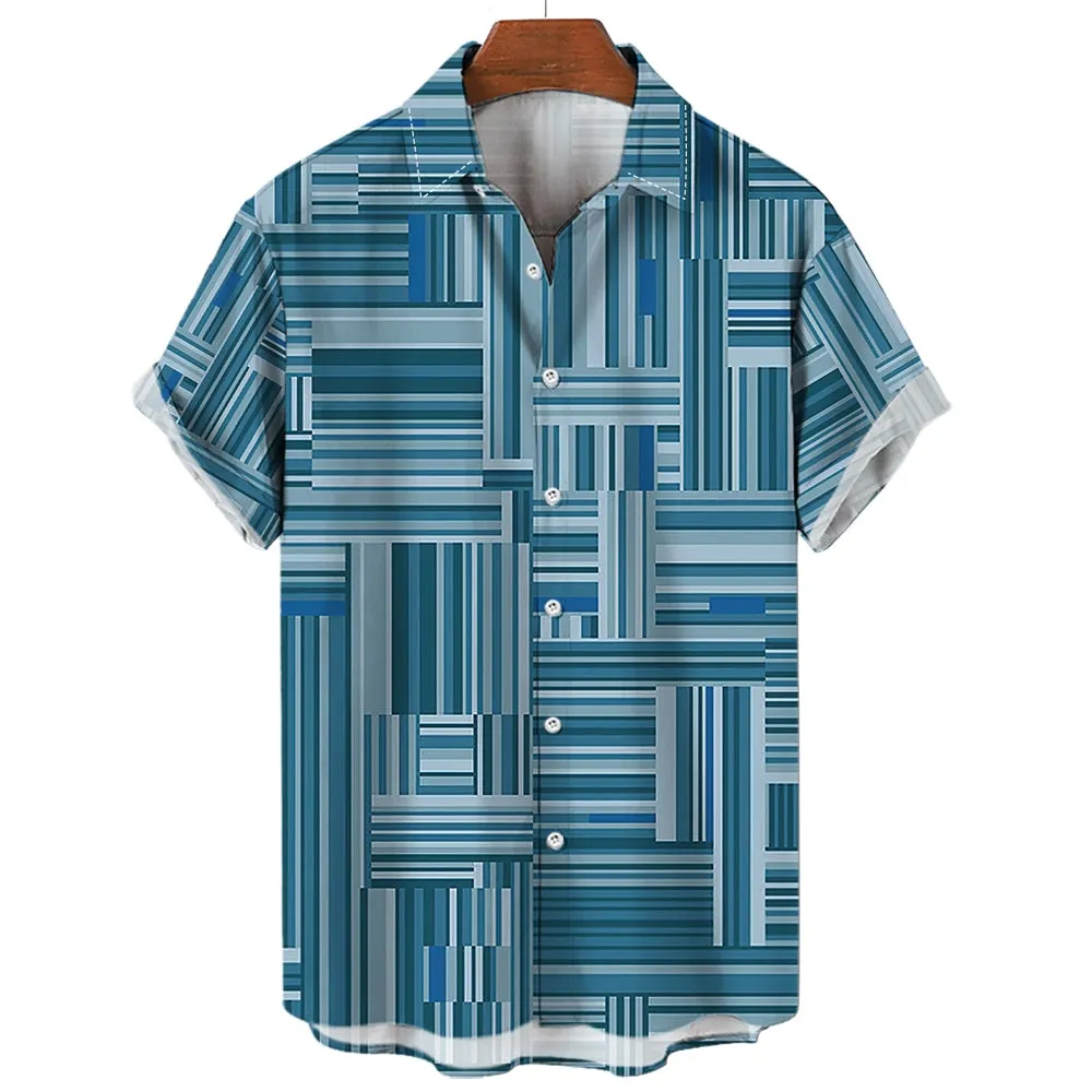 Foesce -Men's Shirts Casual Striped Hawaiian Print Short Sleeve Tops Lapel Shirts Harajuku Summer Men's Shirts 5xl