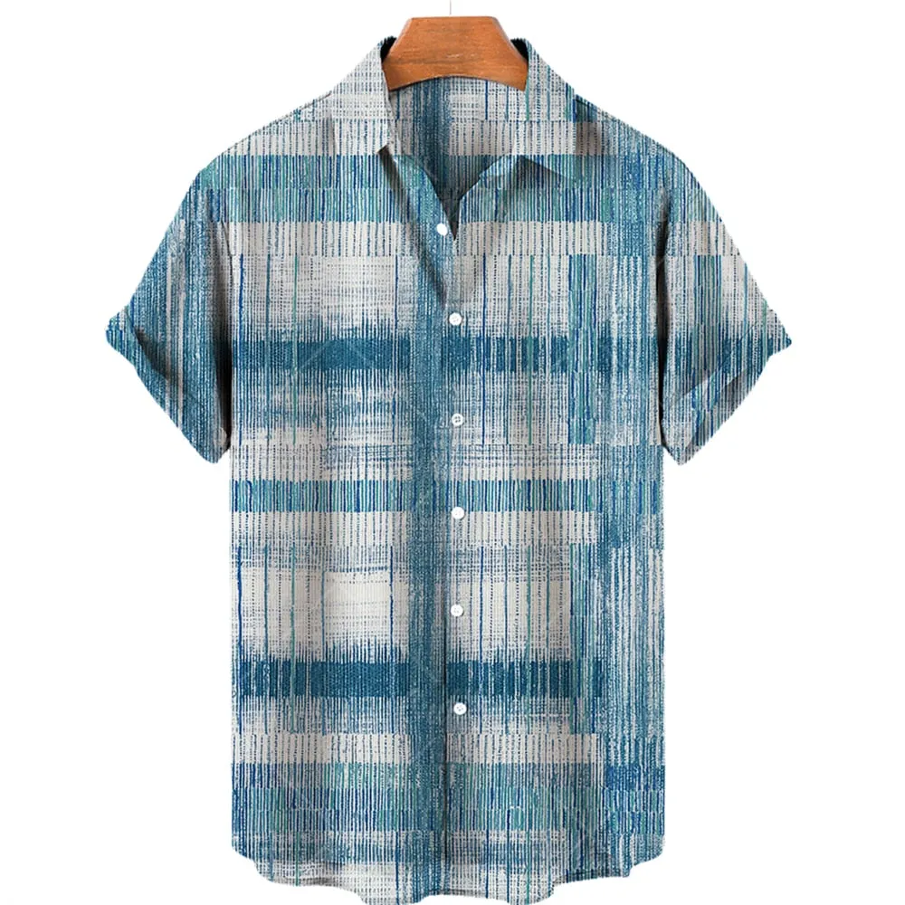 Foesce -Men's Shirts Casual Striped Hawaiian Print Short Sleeve Tops Lapel Shirts Harajuku Summer Men's Shirts 5xl