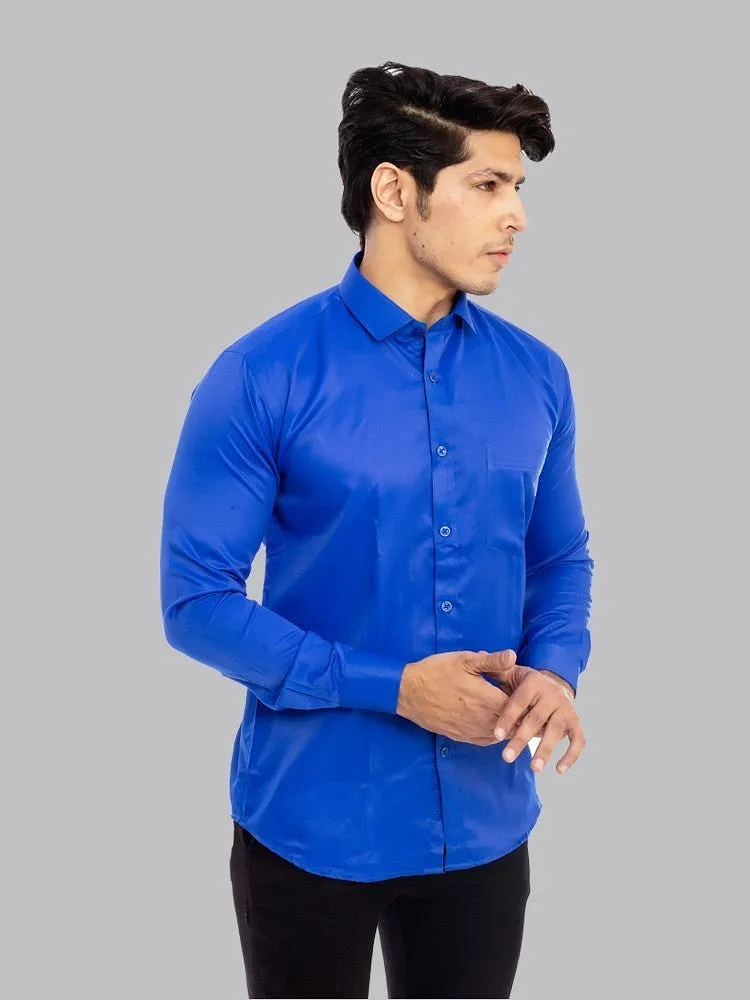 Formal Shirts for Men - Blue Solid Giza Cotton Formal Shirt