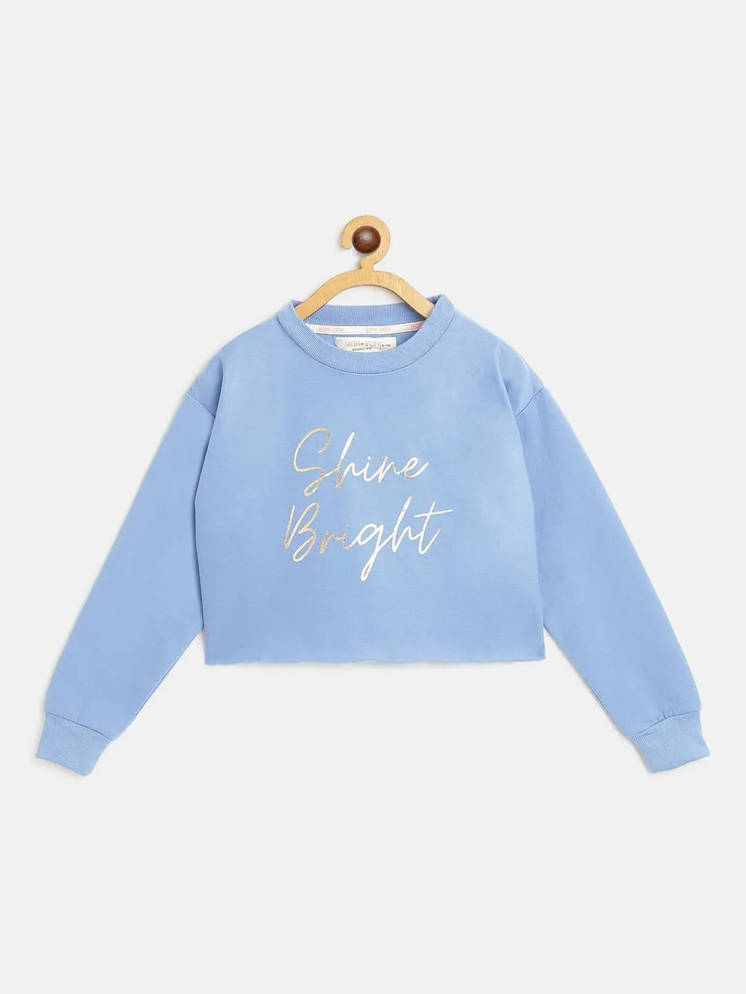 Girls Blue SHINE BRIGHT Foil Print Crop Sweatshirt