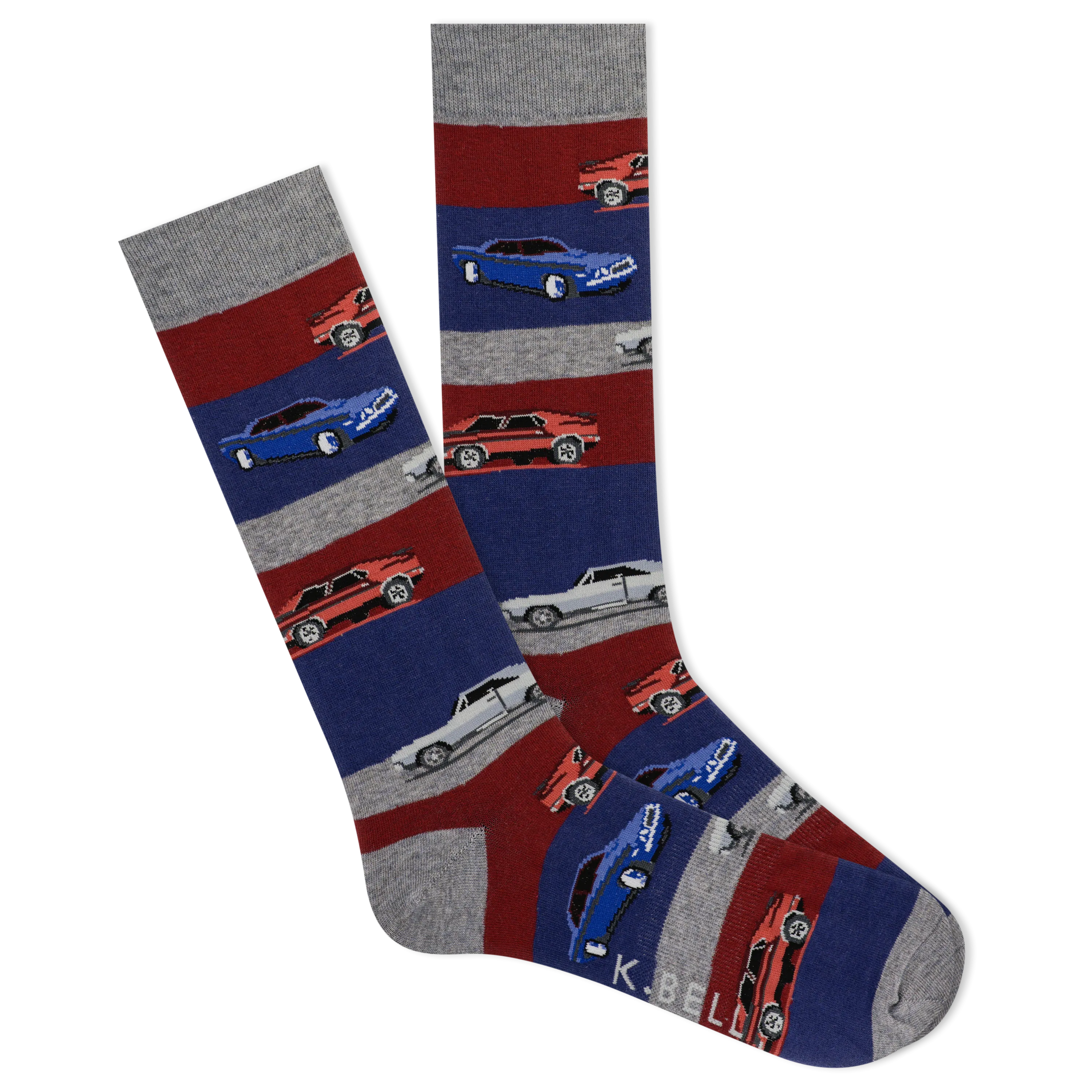 K.Bell Men's Muscle Car Stripe Crew Sock