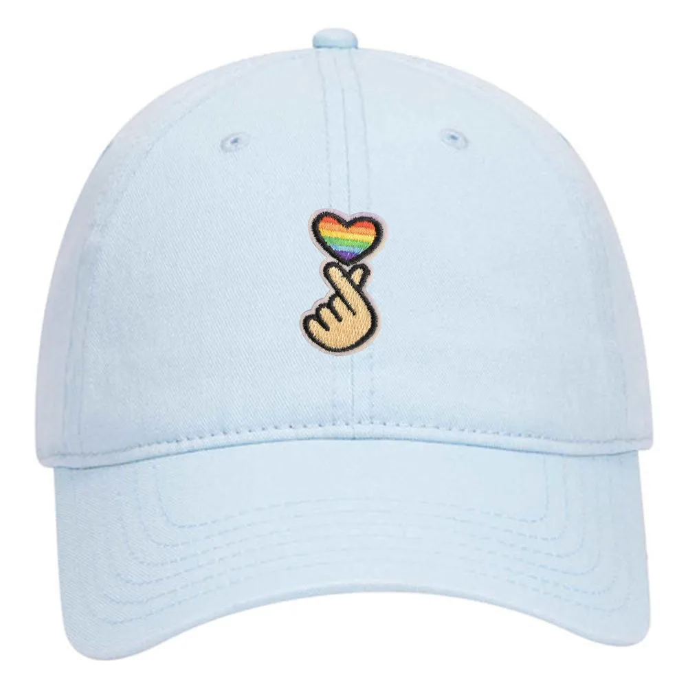 Kpop Heart LGBQT Pride Embroidered Patch Pastel Tone Garment Washed Superior Cotton Twill Dad Hat - For Women and Men