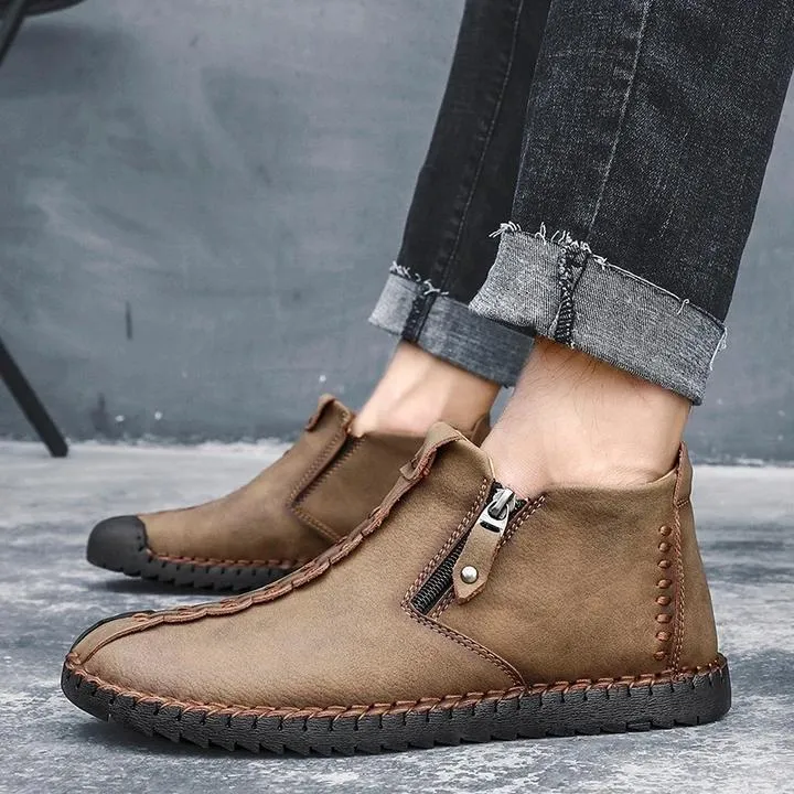 Men Hand Stitching Leather Non Slip Large Size Soft Casual Ankle Boots