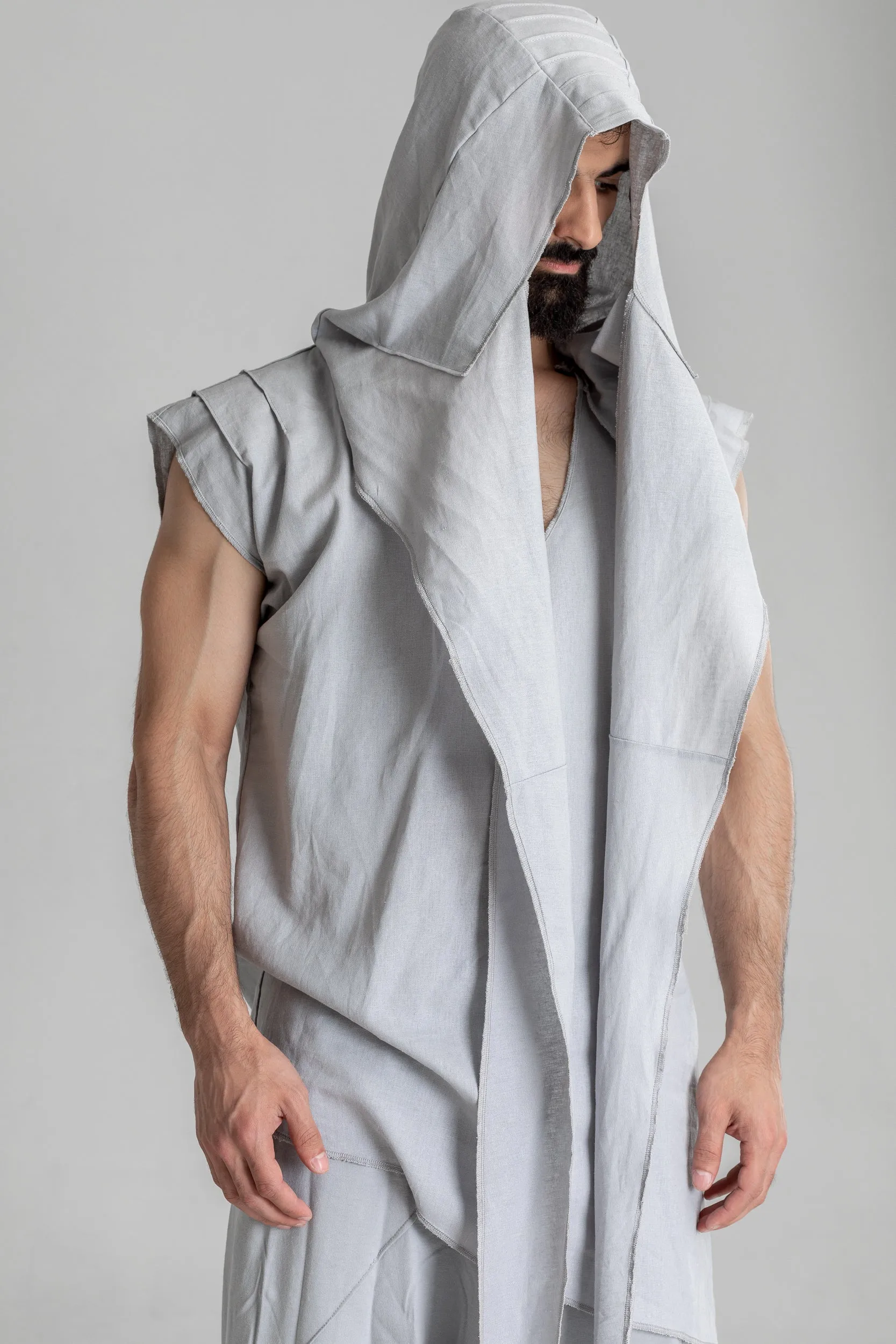 Men hooded linen shirt