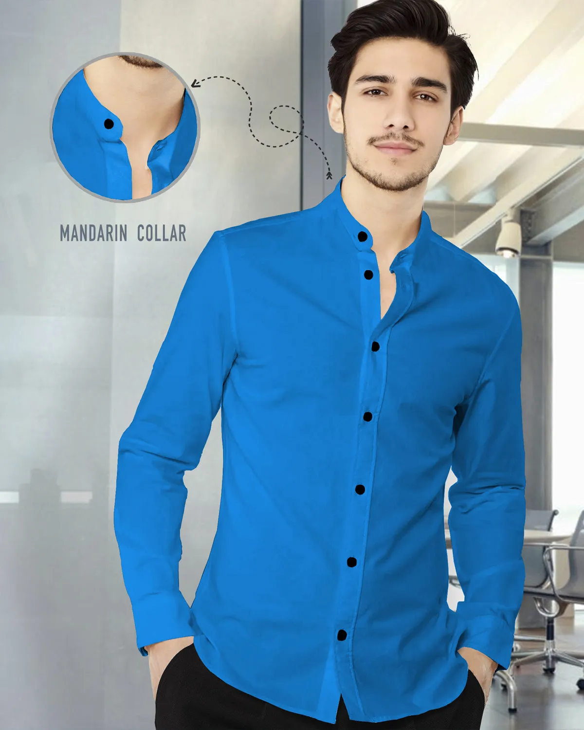 MEN PLAIN ROYAL BLUE FULL HAND SHIRT