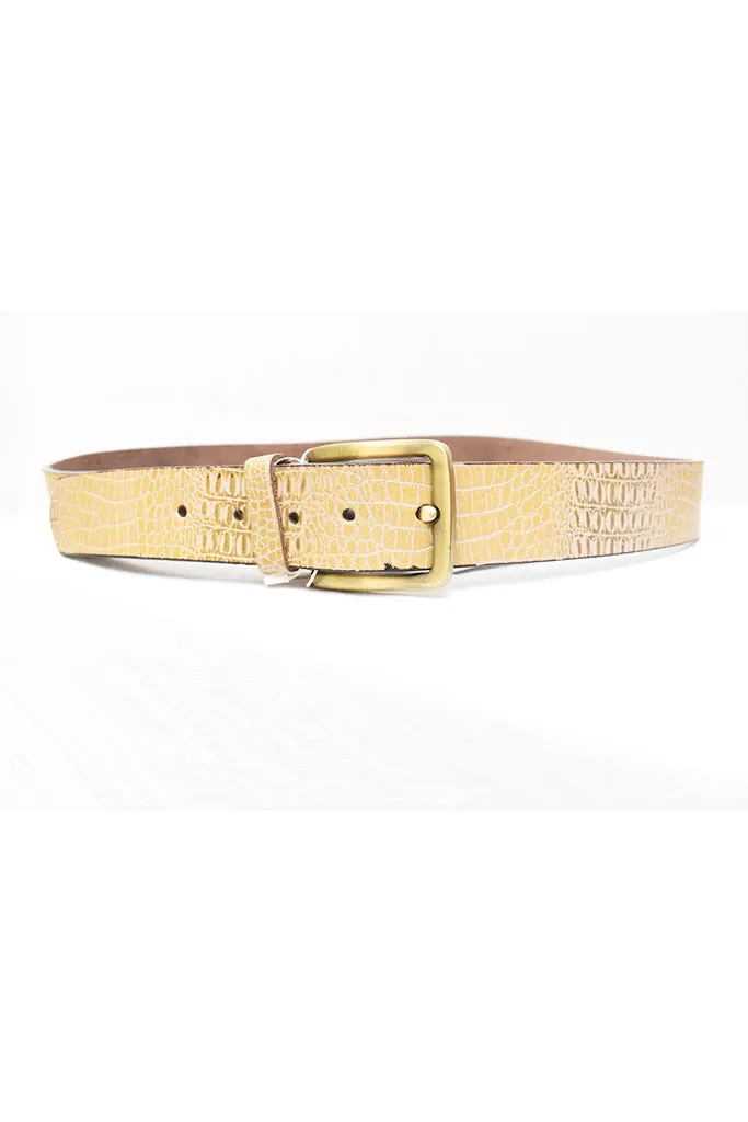 Men PU Texture Leather Belt Yellow