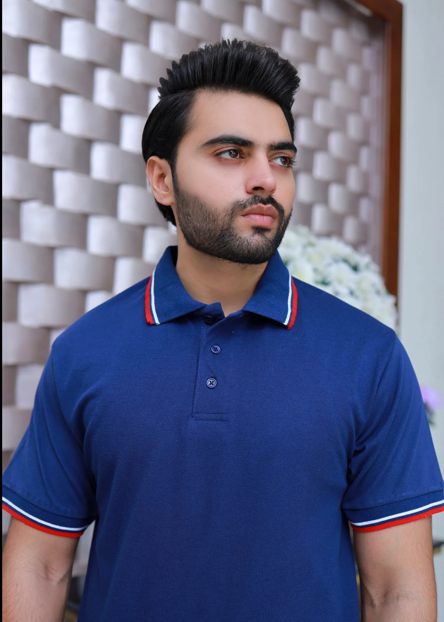 Men Short Sleeve Polo Shirt Navy Blue