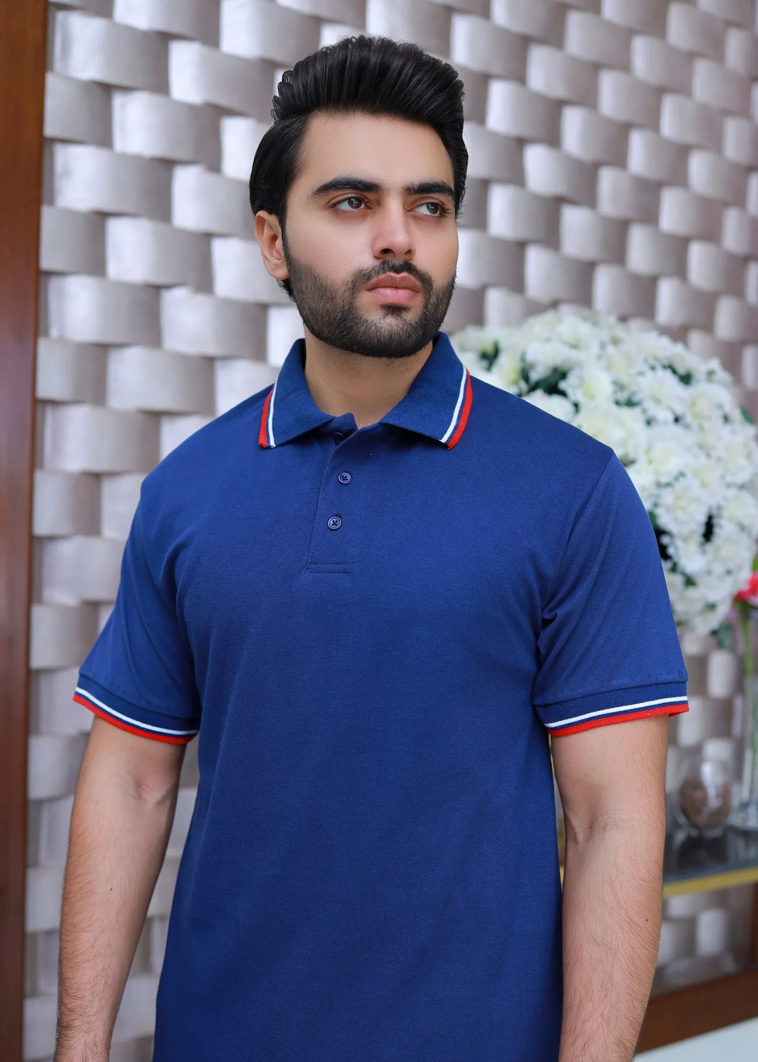 Men Short Sleeve Polo Shirt Navy Blue