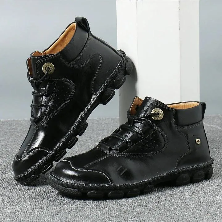 Men Vintage Hand Stitching Non Slip Soft Casual Leather Boots