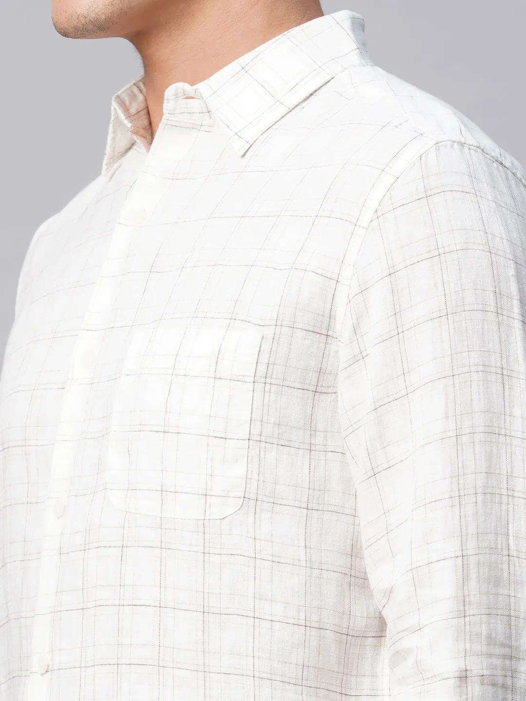 Men's 100% Linen White Regular Fit Long Sleeved Shirt