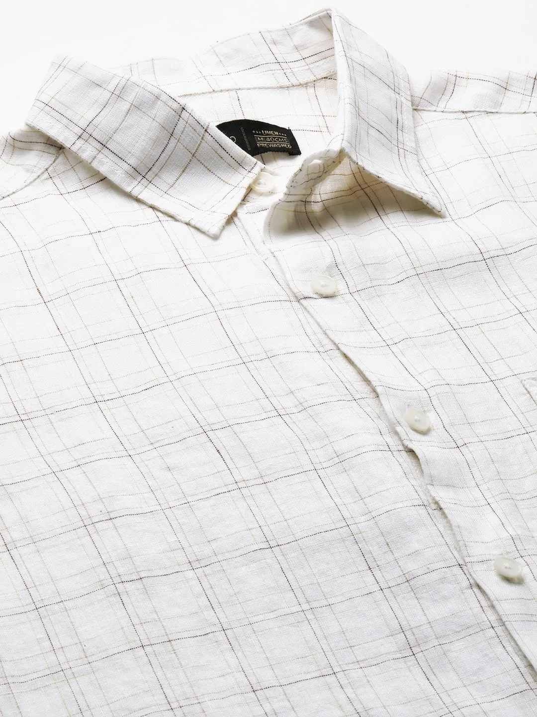 Men's 100% Linen White Regular Fit Long Sleeved Shirt