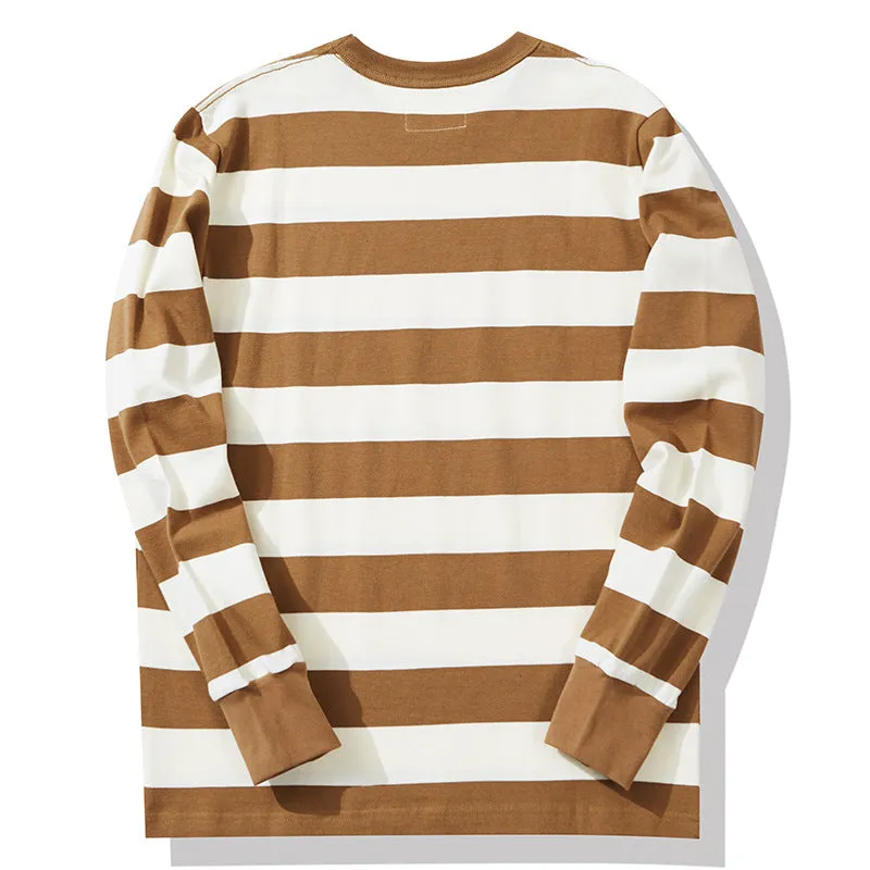 Men's American Retro Prisoner Motorcycle Thick Stripe Long Sleeve T-Shirt