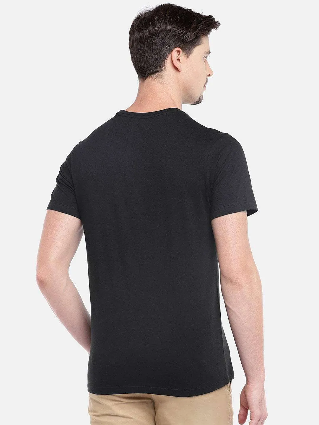 Men's Black Cotton Regular Fit TShirt