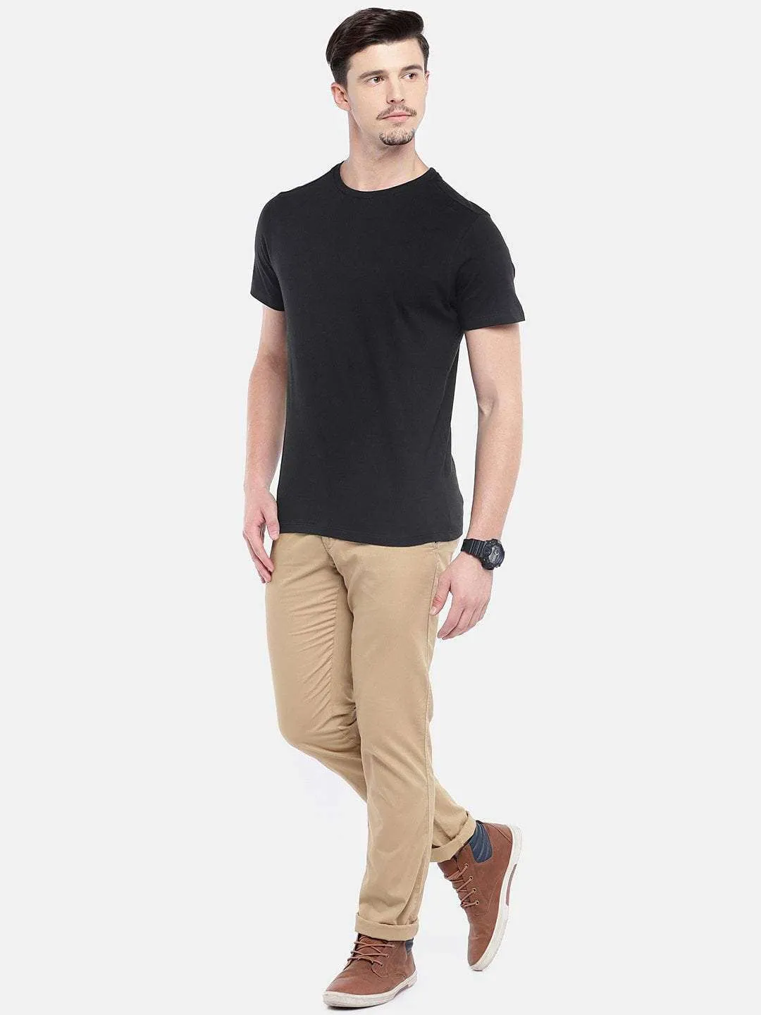 Men's Black Cotton Regular Fit TShirt