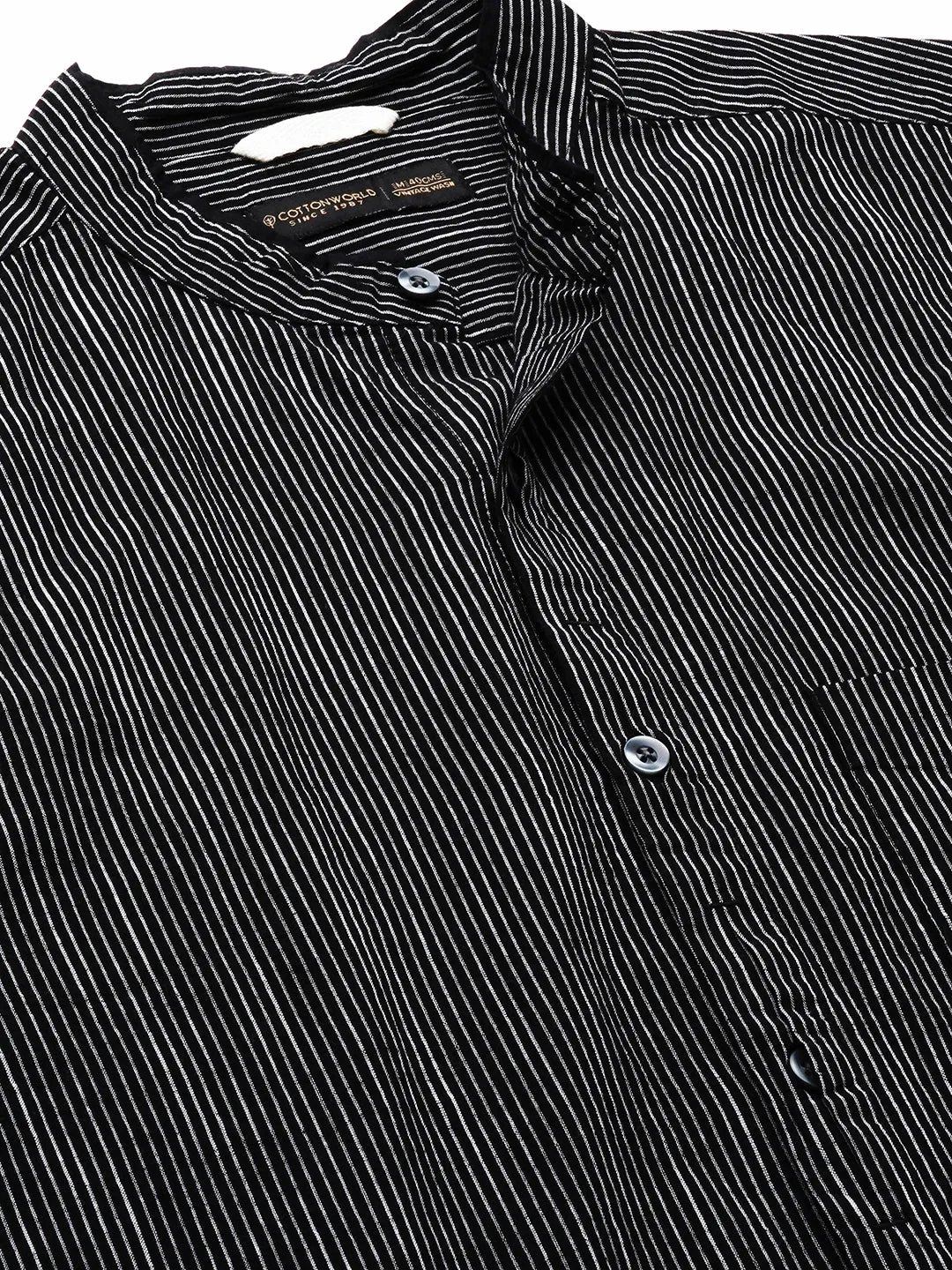 Men's Black/White Cotton Regular Fit Striped Shirt