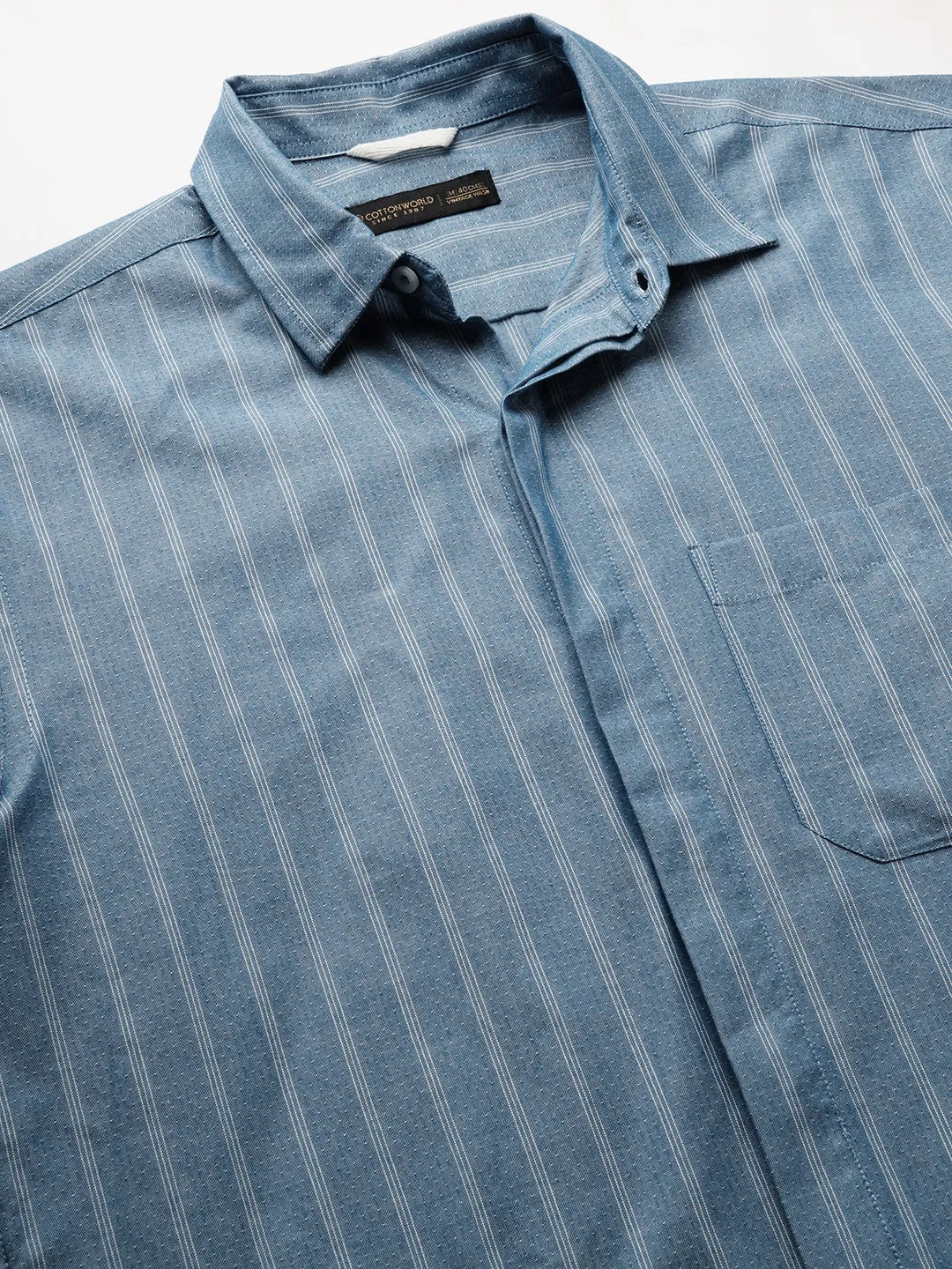 Men's Blue Cotton Regular Fit Striped Shirt