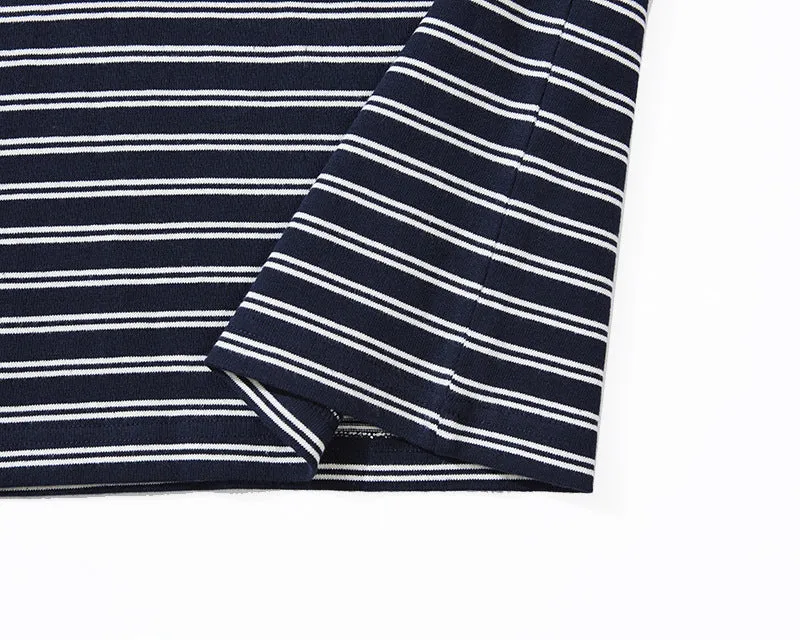 Men's Casual Pinstripe Marine Shirt Pure Cotton Long Sleeve T-Shirt