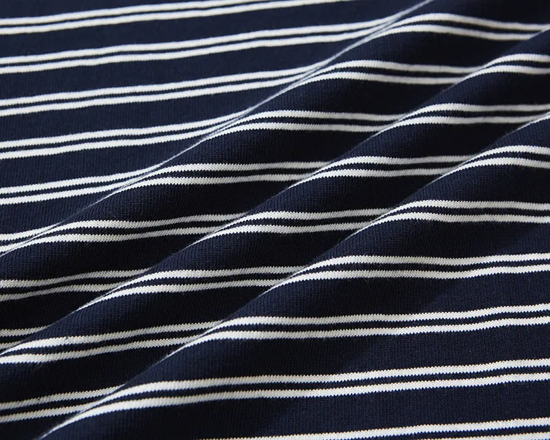 Men's Casual Pinstripe Marine Shirt Pure Cotton Long Sleeve T-Shirt