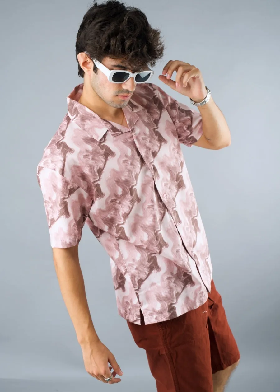 Mens Cuban Collar Printed Casual Shirt