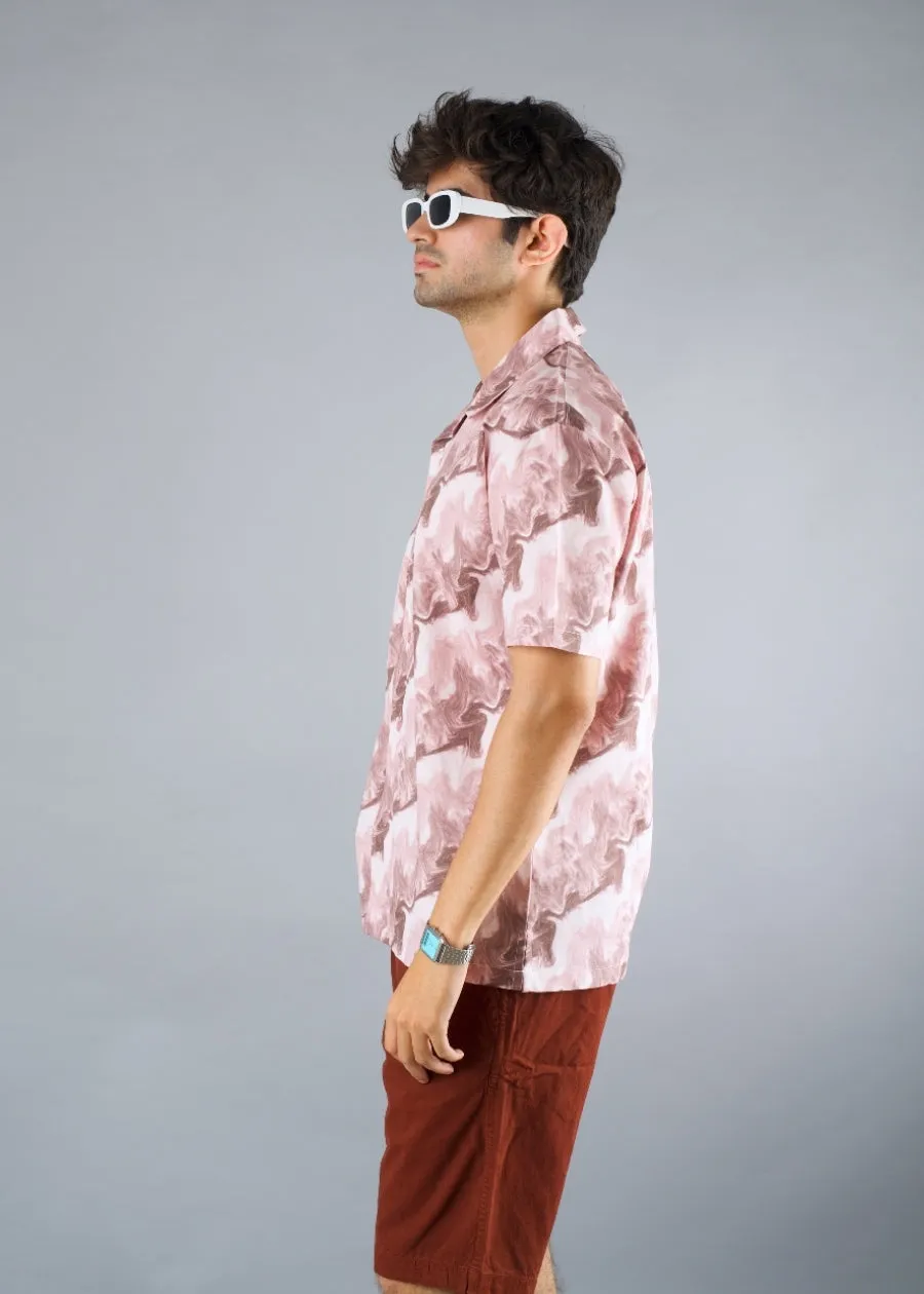 Mens Cuban Collar Printed Casual Shirt