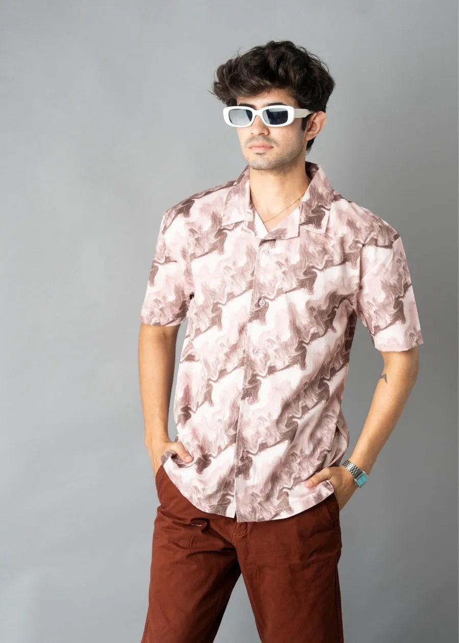 Mens Cuban Collar Printed Casual Shirt