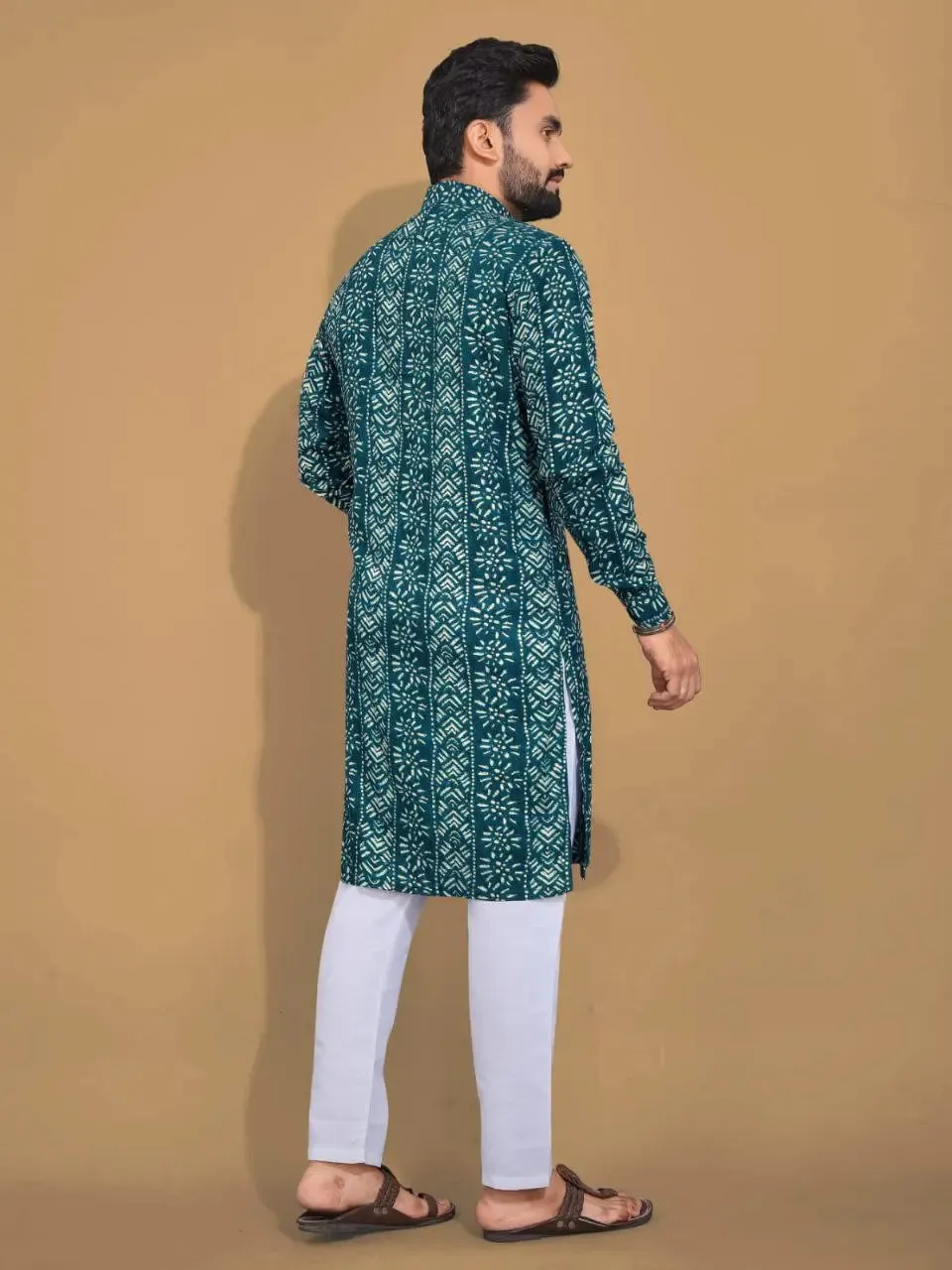 Men's Ethnic Cotton Blue Kurta Pajama Set