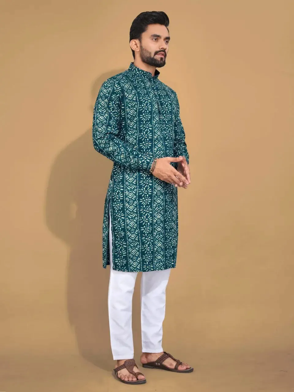 Men's Ethnic Cotton Blue Kurta Pajama Set