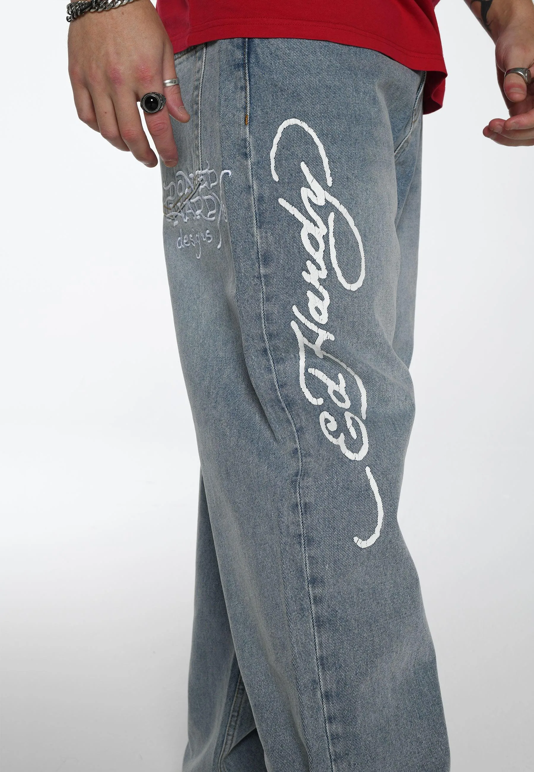 Mens Flamer-Snake Baggy Jeans - Bleach