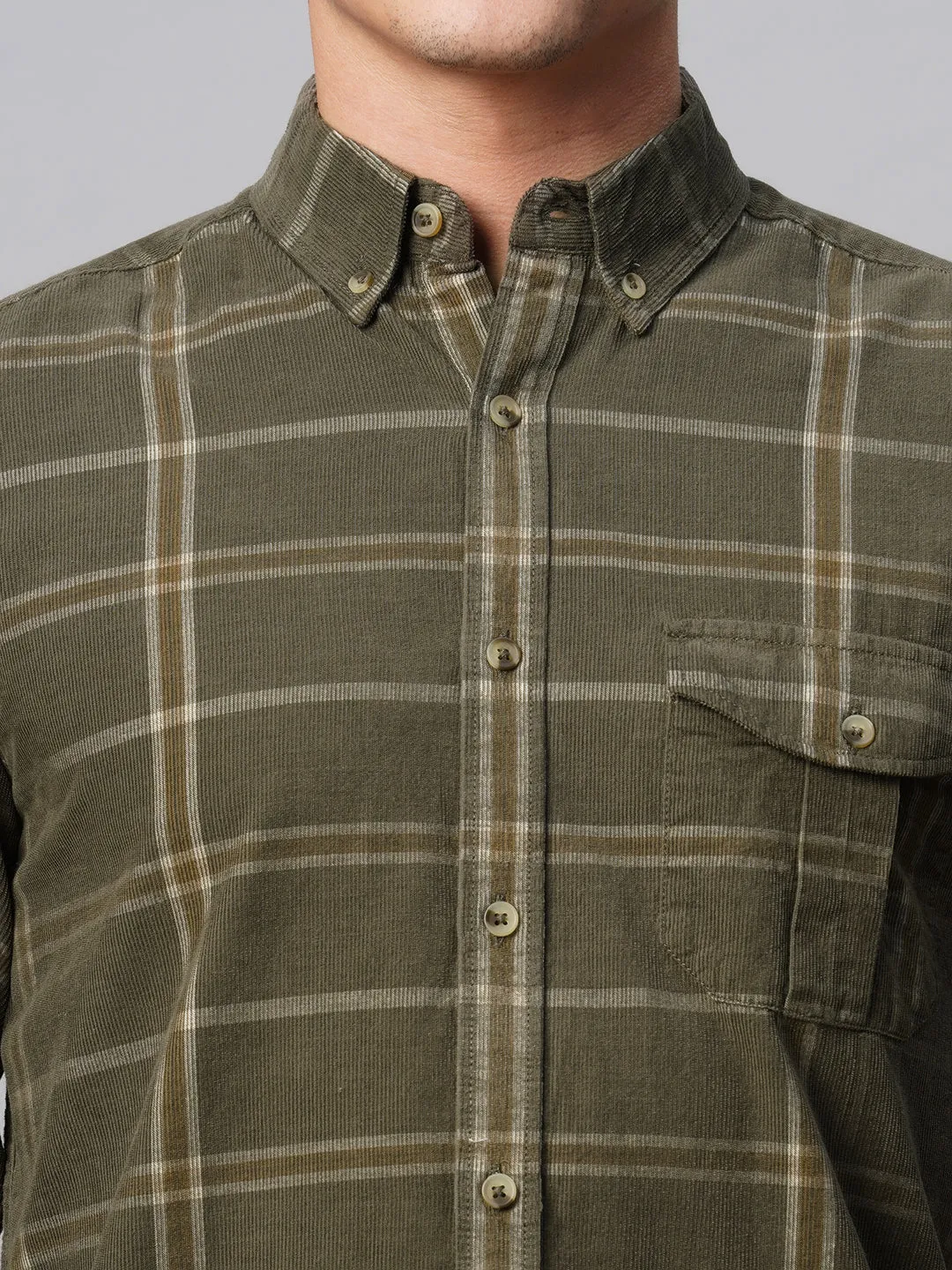 Men's Green Cotton Regular Fit Checked Shirt