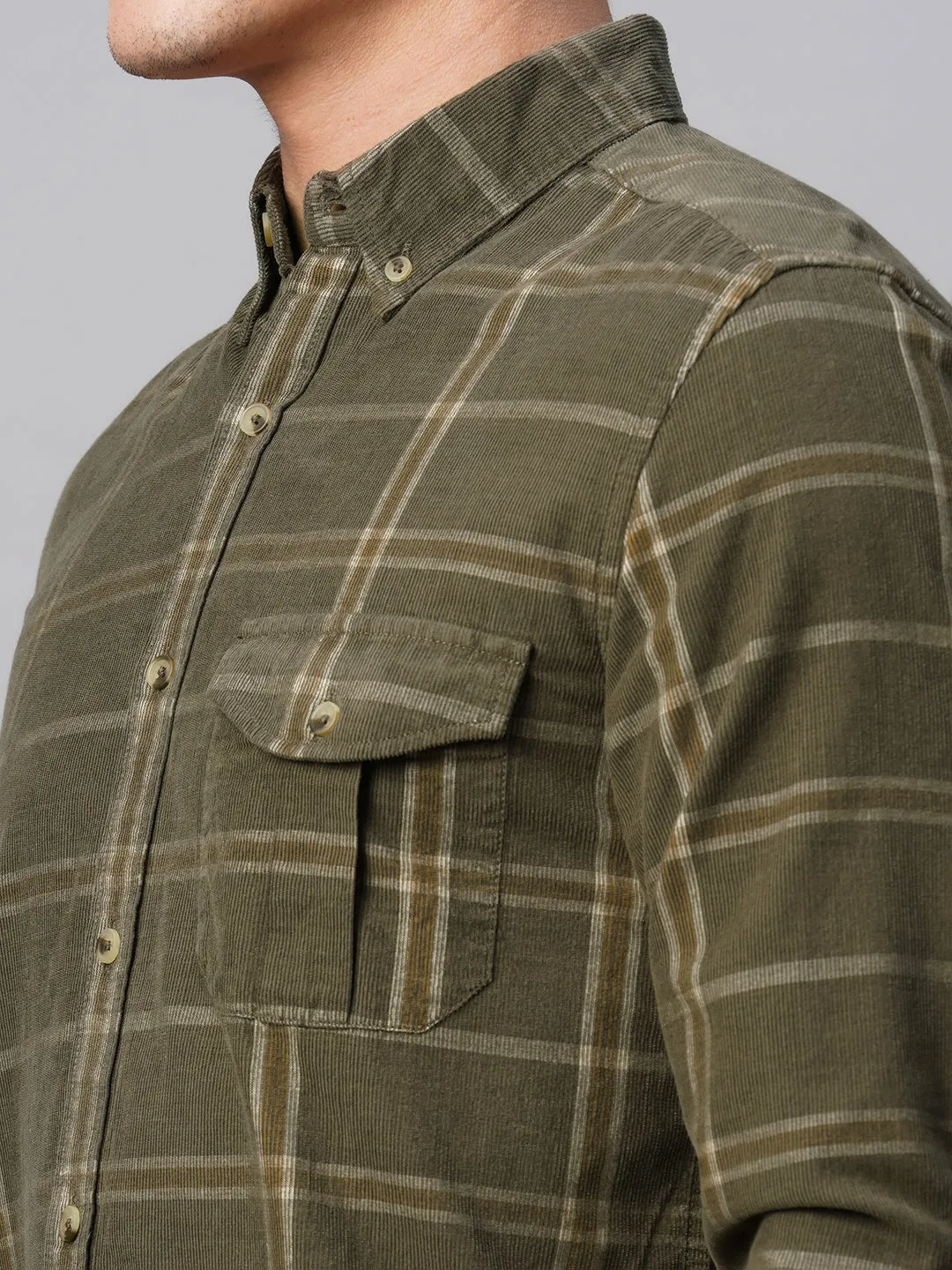 Men's Green Cotton Regular Fit Checked Shirt