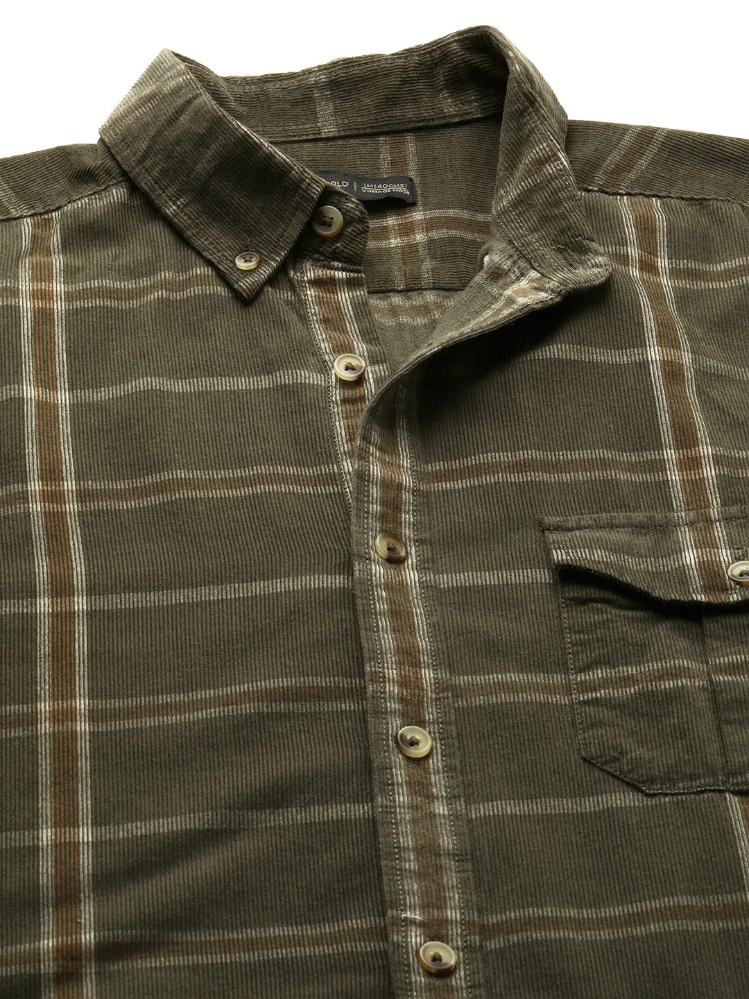 Men's Green Cotton Regular Fit Checked Shirt