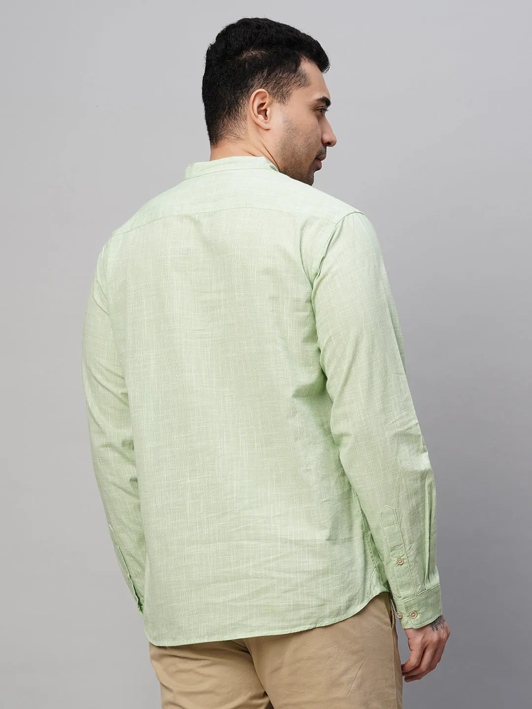 Men's Green Cotton Regular Fit Kurta Checked Shirt