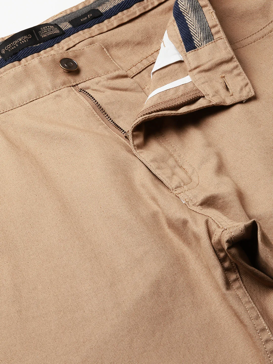 Men's Khaki Cotton Lycra Slim Fit Pant