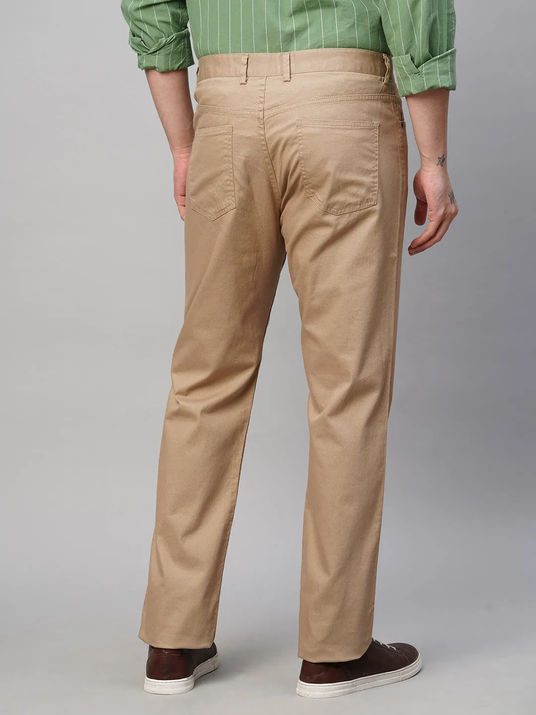 Men's Khaki Cotton Lycra Slim Fit Pant