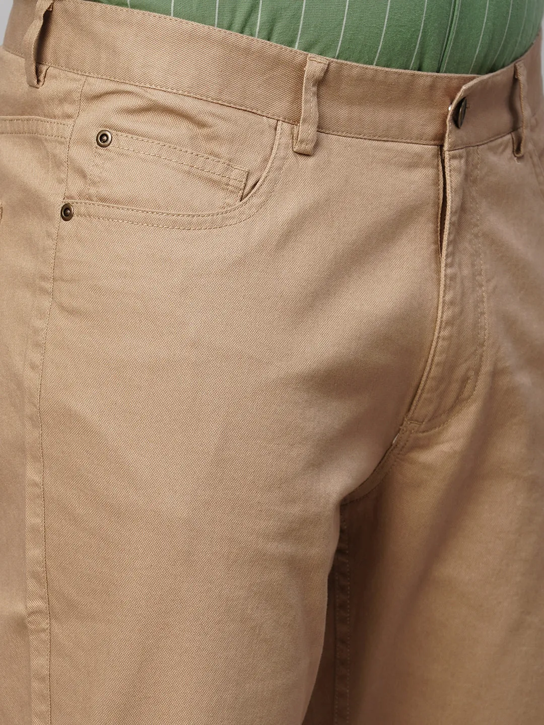 Men's Khaki Cotton Lycra Slim Fit Pant