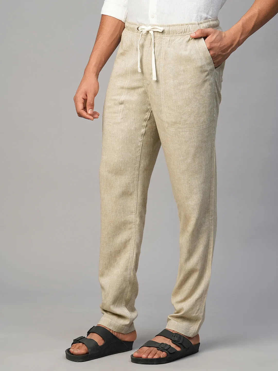 Men's Khaki Linen Viscose Regular Fit Pant