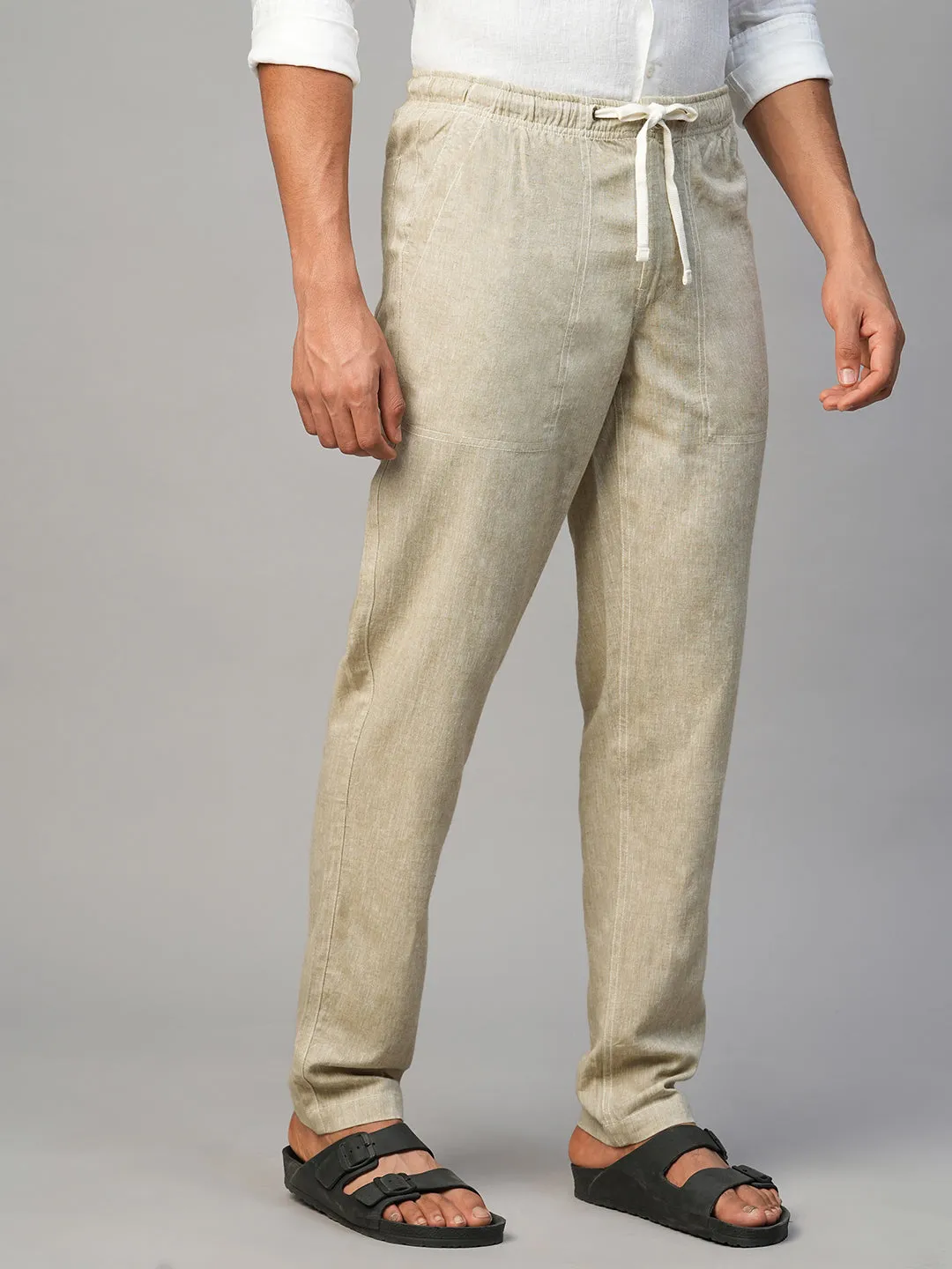 Men's Khaki Linen Viscose Regular Fit Pant