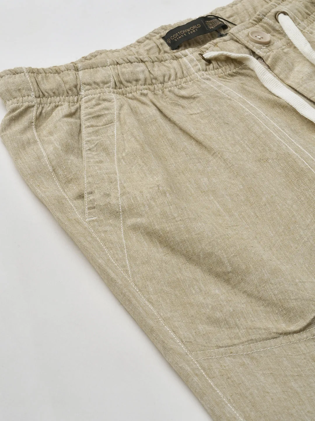 Men's Khaki Linen Viscose Regular Fit Pant