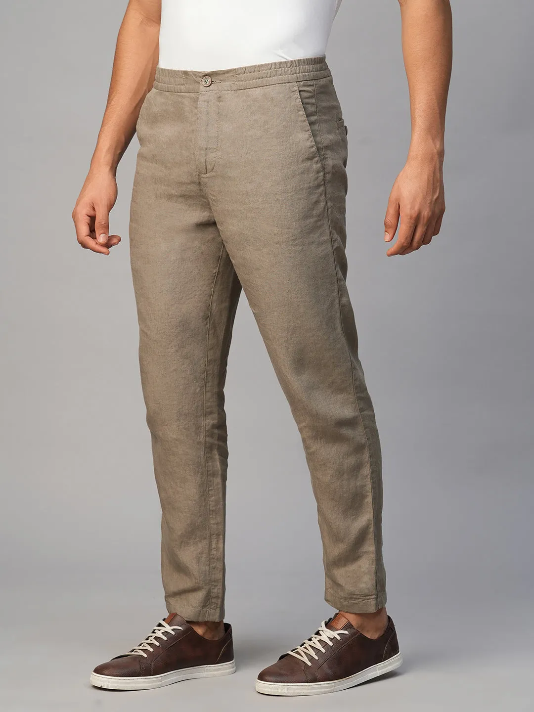 Men's Lt Brown Linen Regular Fit Pant