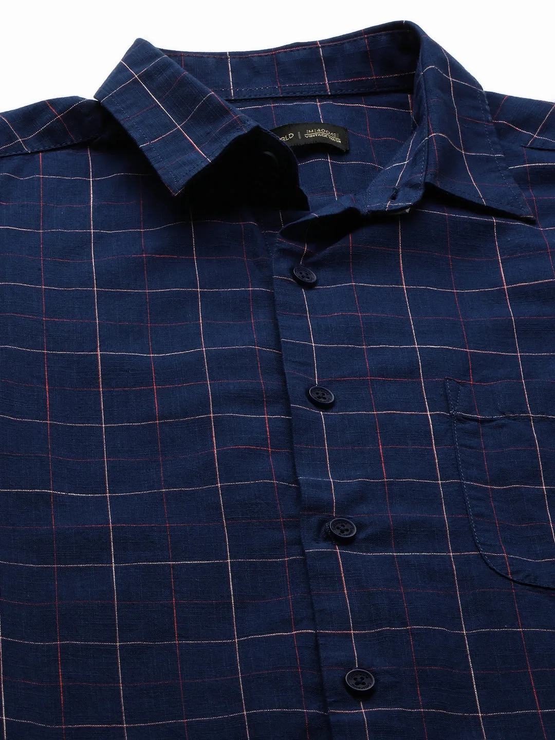 Men's Navy Cotton Regular Fit Checked Shirt