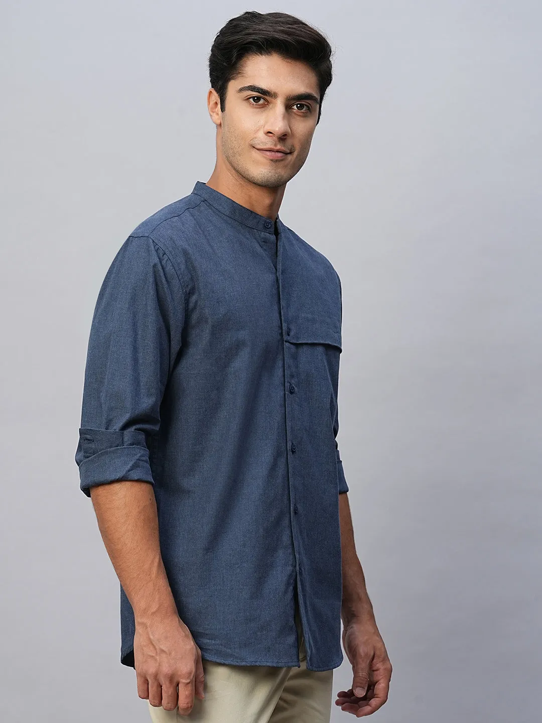 Men's Navy Cotton Regular Fit Shirt