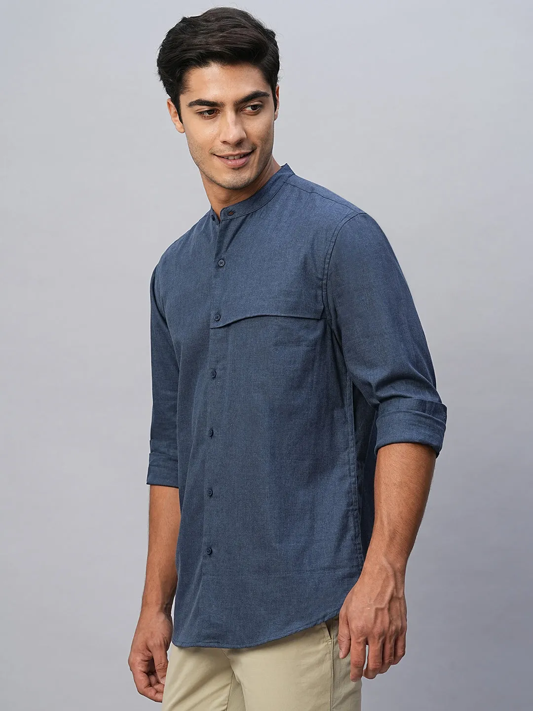 Men's Navy Cotton Regular Fit Shirt