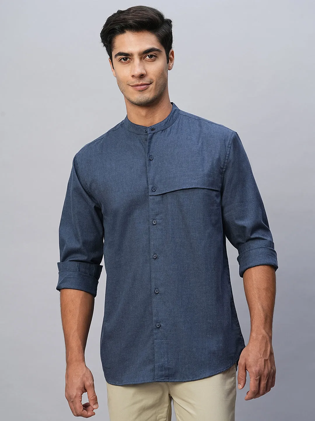 Men's Navy Cotton Regular Fit Shirt