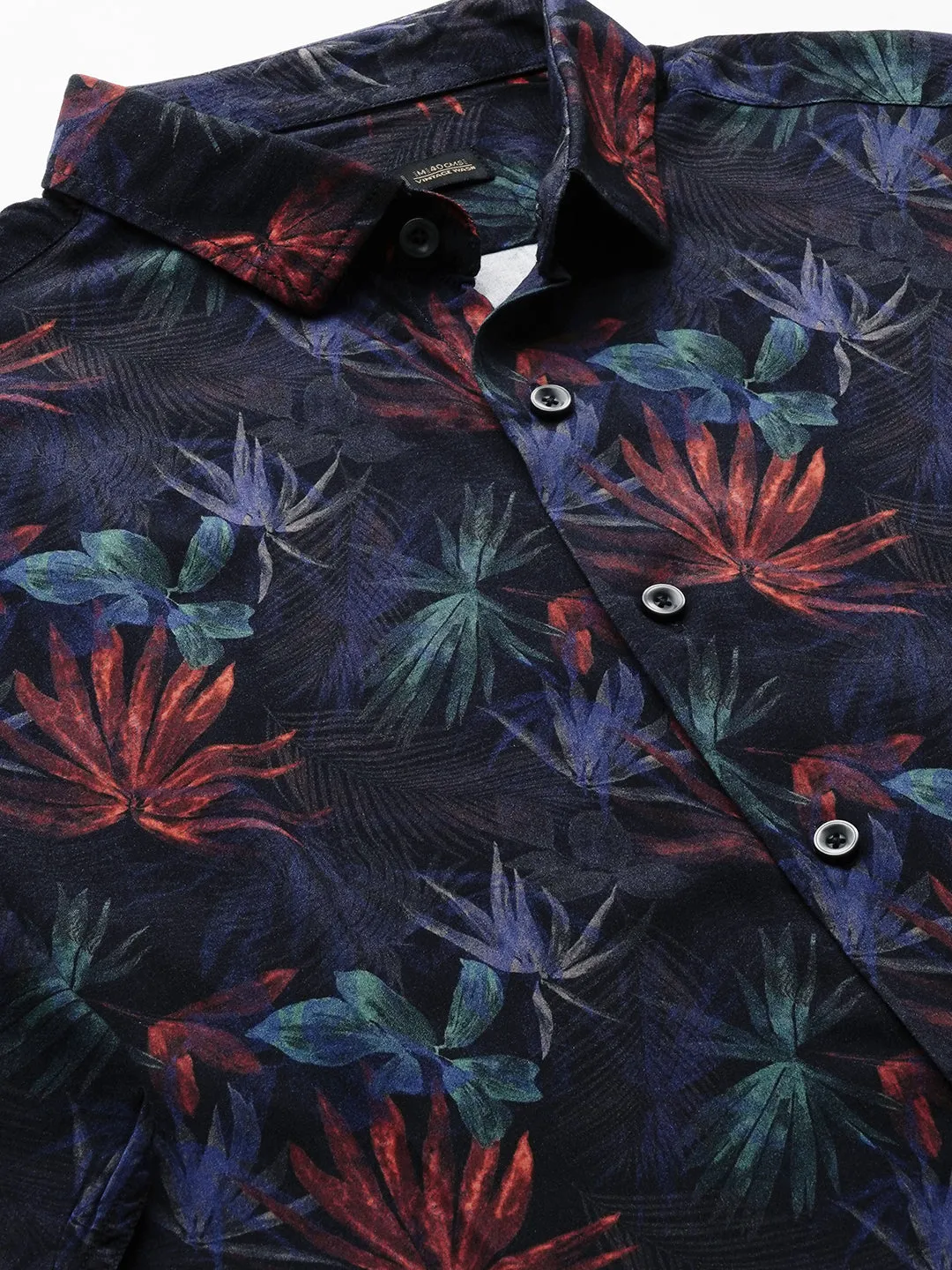 Men's Navy Viscose Slim Fit Printed Shirt