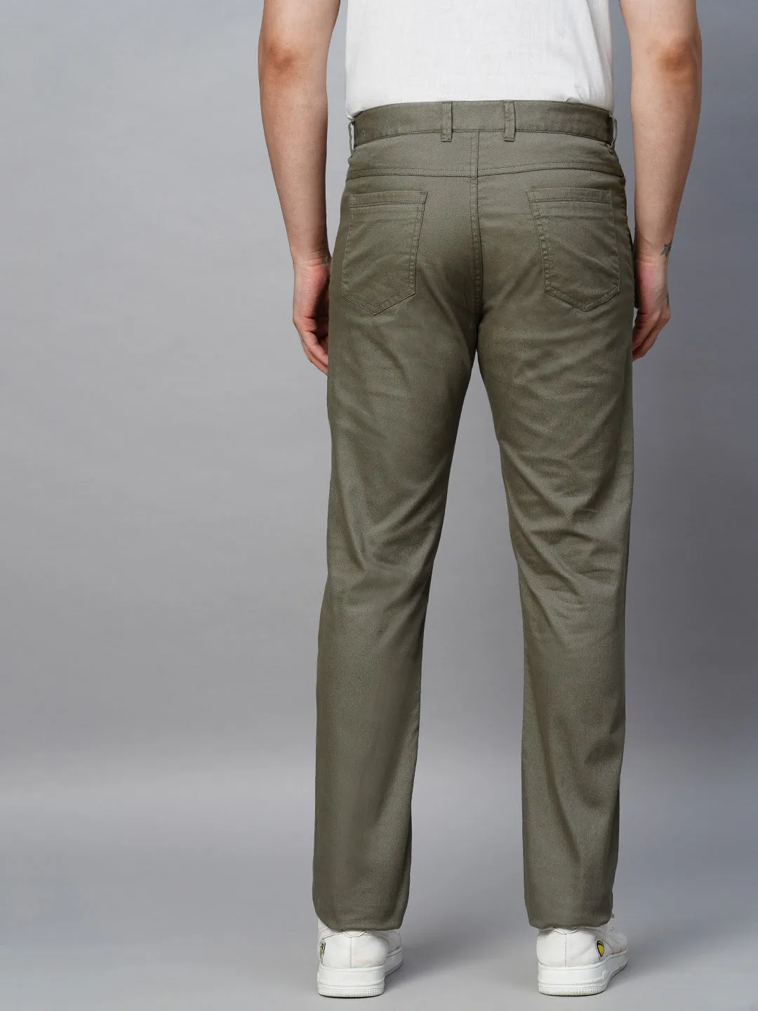 Men's Olive Cotton Lycra Slim Fit Pant